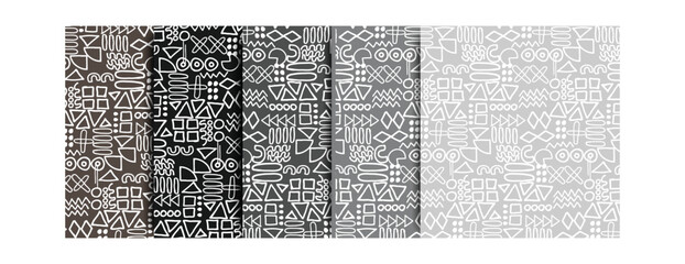 Poster - Set of vector seamless pattern with abstract lines. geometric art print. fashion 80s-90s. Memphis style design. ethnic hipster backdrop. Wallpaper, cloth design, fabric, textile. hand drawn.