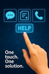 Poster - The image shows a digital interface that represents the support service with an emphasis on its swift accessibility. the image has simple design.