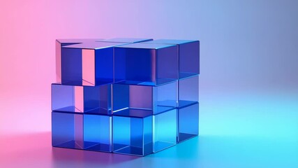 Stacked clear blue cubes on a pink/blue gradient background