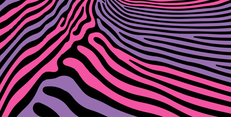 Fototapete - Vector illustration in Y2K style showcases abstract wavy stripes in neon pink and purple on a dark background. The flowing lines and vibrant colors create a modern, bold, and trendy look.