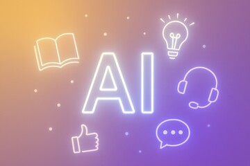 Poster - Captivating the essence of modern innovation, a luminous AI is adorned with illustrative components in an appealing and futuristic design.