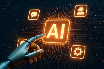 Poster - an ai-powered robotic hand interactively touches the ai icon. a conceptual illustration shows the cu