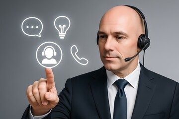 Poster - A focused support professional connects with clients, showcasing the essence of effective communication, and innovative ideas.