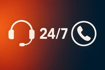 Poster - Depicting a 24/7 customer service icon, conveying constant availability and support, showcasing a minimalist design.