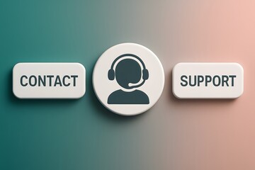Poster - Contact and support icon graphic representing customer service assistance, featuring call center symbol for immediate communication and help.