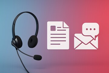 Poster - Headset, document, and email icon, perfect for illustrating modern support services.