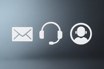 Poster - Contact us icons: email, phone, and profile.  Modern minimalist design.