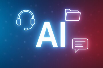 Poster - Futuristic AI concept with neon-light outlines, capturing a modern technological advancement.