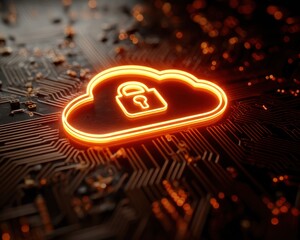 Poster - Glowing cloud padlock on circuit board