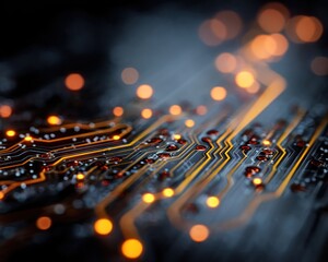 Poster - Close up of circuit board with glowing traces