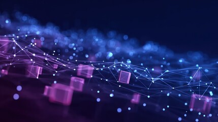 Poster - abstract digital network of glowing lines and points