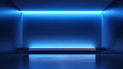 Aufkleber - Dark blue gradient neon studio interior with glowing light floor and wall, empty futuristic room ideal for product display, car or motorcycle showcase, modern tech and luxury branding
