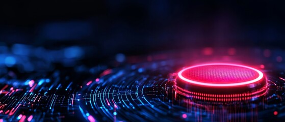Poster - A glowing circular interface with vibrant red and blue light effects, suggesting a digital or futuristic theme.
