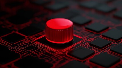 Poster - A close-up of a red knob on a dark, circuit-like background, highlighting a modern, tech-inspired design.