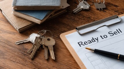 Poster - A tray with keys and a pen on top of a piece of paper that says Ready to Sell