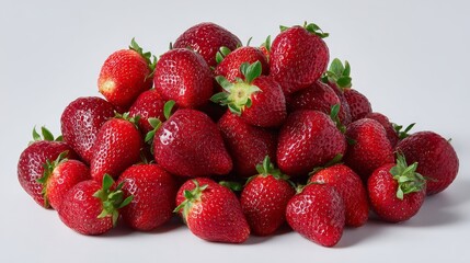 Aufkleber - Fresh ripe strawberries clustered on white background highlighting juicy texture with clean space for text