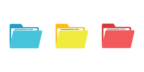 Aufkleber - Computer file folder icons set. Colorful document folders. Office folder icons with documents. Folders for reports and important documents. Vector illustration.