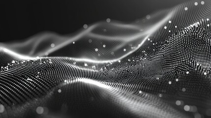 Fototapete - Abstract Digital Waveform: Monochromatic Particle Flow