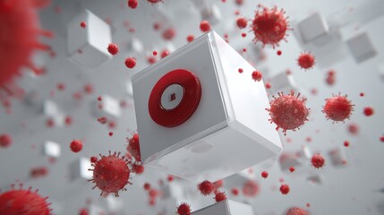 Poster - 3D Animation Visualizing a Security Layer Effectively Blocking a Red Phishing Virus in a Digital Environment