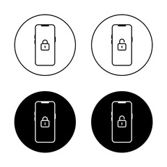 Fototapete - Lock and unlock padlock on smartphone screen icon on black circle. Security mobile phone sign symbol