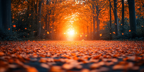 Wall Mural - path through a forest with leaves on the ground
