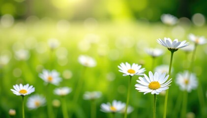 Wall Mural - Endless field of white daisies swaying gently in the breeze, bathed in sunlight , idyllic, nature, sunshine