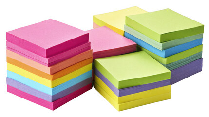 Poster - Multiple stacks of vibrant. Colorful sticky notes arranged on a transparent background. Creating a visually appealing image ideal for projects related to organization. Reminders. Or creative concepts