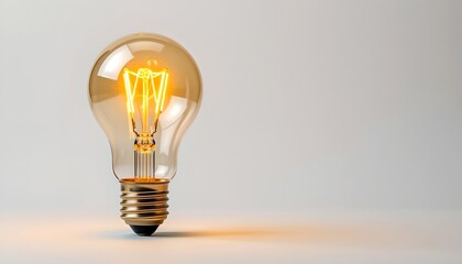 Poster - a glowing light bulb against a soft backdrop, symbolizing an innovative idea. The filament inside is bright and captivating, illuminating the concept of innovation and thought