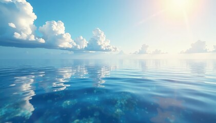 Wall Mural - Smooth, unbroken surface of water reflecting sky, purity, photo