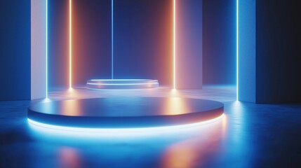 Poster - Neon Lights & Platforms: Futuristic Abstract Design