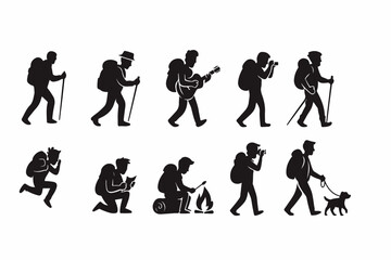 Poster - Black vector silhouettes of people, including women, men, children, and families, engaged in dance, sport, business, and other action poses