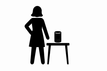 Poster - woman talking to smart speaker silhouette