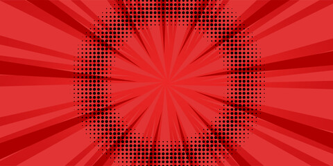 Poster - Red comic sunburst effect background with halftone. pop art comic-style vector background. Suitable for templates, sale banners, events, ads, web and pages