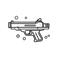 Poster - Stylized line art of a handgun with bubbles around it creates a modern and minimalist aesthetic in graphic design