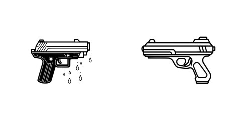 Poster - Icon set featuring simple black and white illustrations of handguns with contrasting designs focused on shapes and details