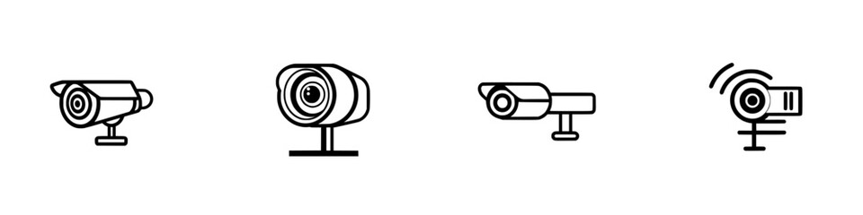 Poster - Icon set featuring various designs of surveillance cameras in a minimalistic style for modern applications
