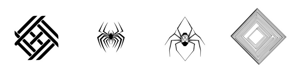 Poster - Unique icon set featuring spider designs in various geometric styles for creative projects