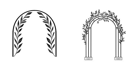 Poster - Stylish icon set featuring decorative arches with leaf motifs ideal for modern design projects