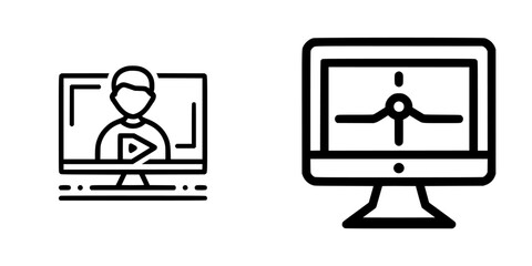 Poster - Icon set featuring computer screens with user avatars and navigation symbols for digital interfaces