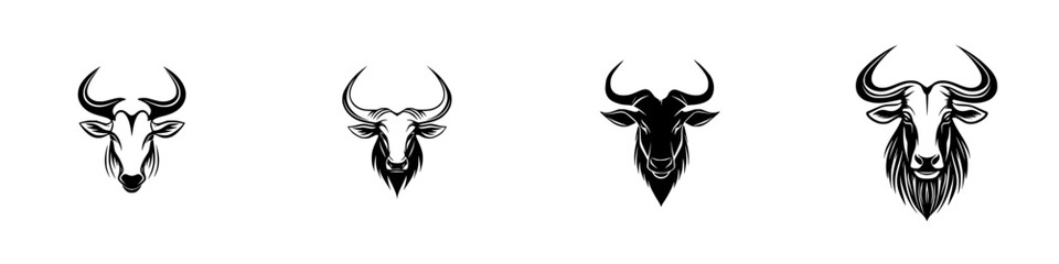 Poster - Unique black and white icon set featuring stylized animal heads showcasing different types of cattle