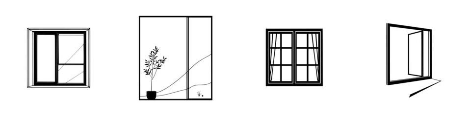 Poster - Icon set featuring various window designs showcasing different styles and perspectives for creative projects