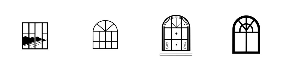 Poster - Collection of simplistic black and white window icons showcasing various styles and designs suitable for digital projects