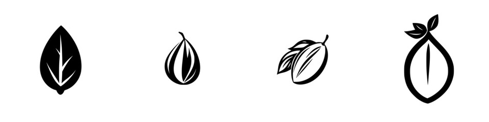 Poster - Icon set featuring simple black leaves and seeds for nature and gardening applications