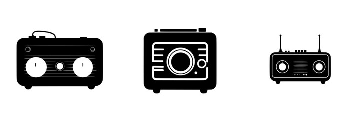 Poster - Icon set featuring classic and modern radio designs in a minimalistic style