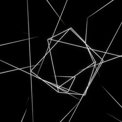 Poster - Abstract Geometric Pattern of Luminous White Lines Intersecting and Forming Hexagons on a Solid Black Background, Creating a Modern and Dynamic Design