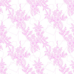  Pastel outline seamless pattern Floral folk background Flowers wallpaper plants on white background