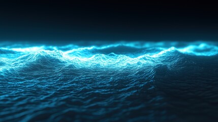 Poster - Abstract Glowing Blue Ocean Waves: Digital Art