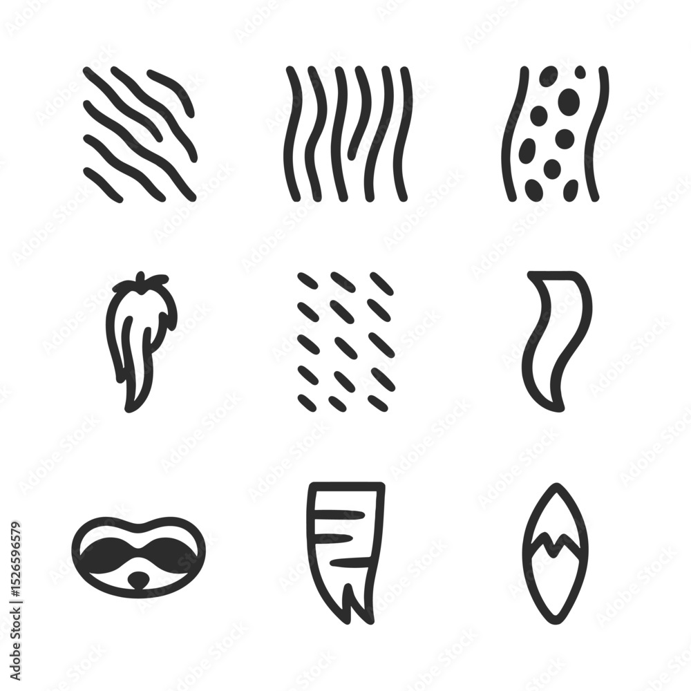 Animal Fur Pattern Icons. Outline icon set of animal fur streak ...