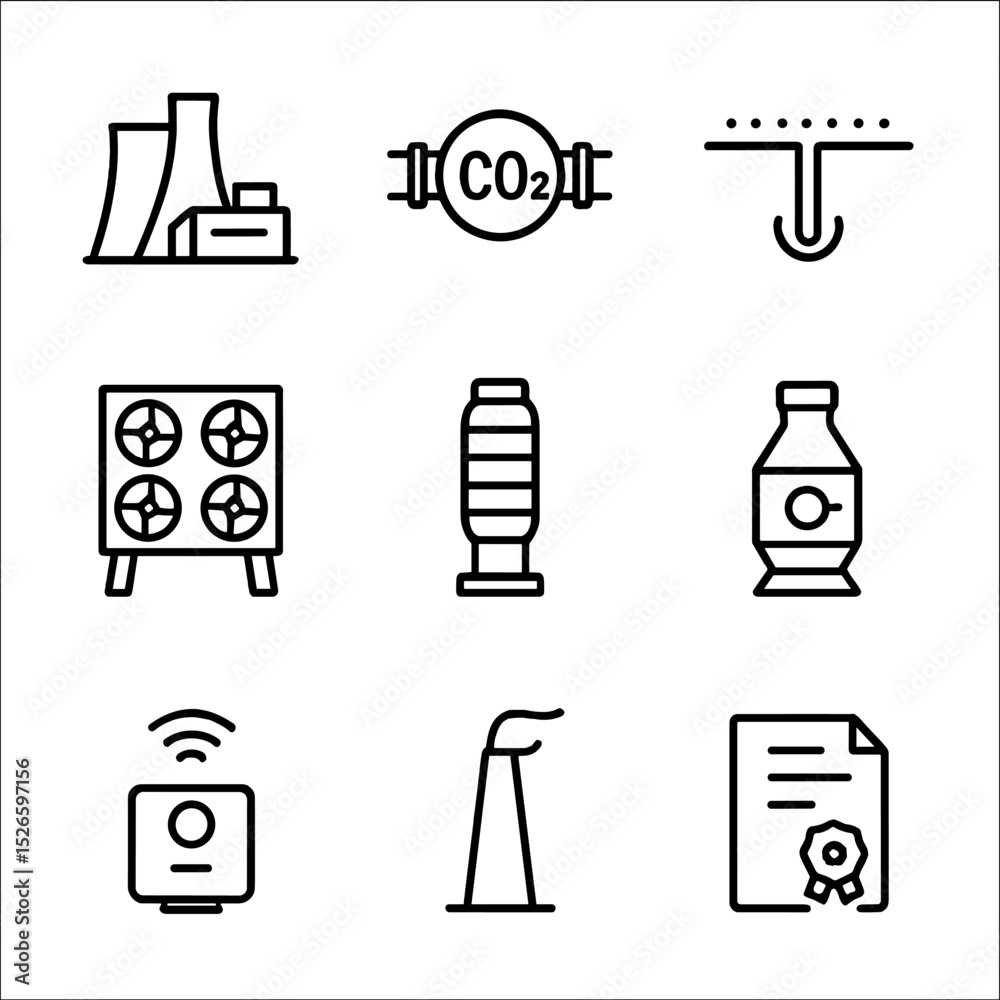 Carbon Capture Icons. Outline icon set of carbon capture and storage ...
