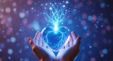 Hands holding a glowing heart with a star tree, symbolizing love, growth, and connection